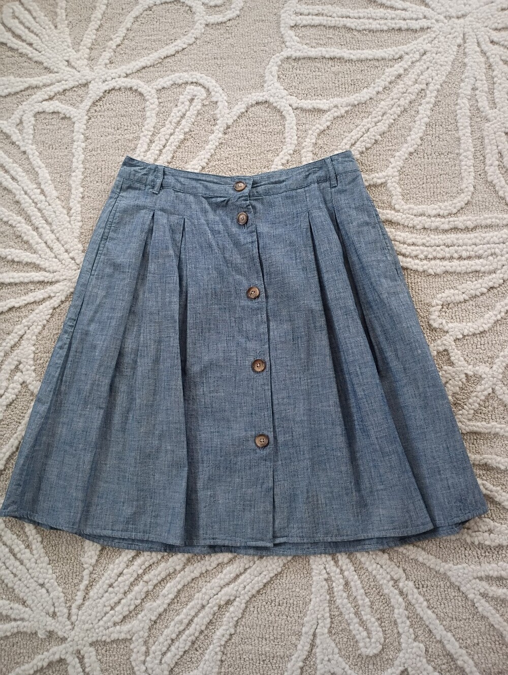Lands' End chambray button-front skater skirt in blue